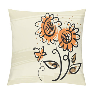 Personality  Floral Background With Sunflowers And Butterfly Pillow Covers