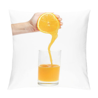 Personality  Woman Hand Pour Orange Juice From Cuted Orange Pillow Covers