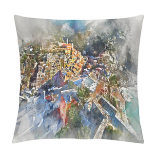 Personality  Digital Watercolor Painting Vernazza. Italy Pillow Covers