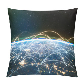 Personality  Network Connected Across Planet Earth,  View From Space. Concept Of Smart Wireless Communication Technology. Some Elements Of This Image Furnished By NASA Pillow Covers