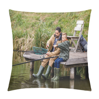 Personality  Father And Son Fishing Together Pillow Covers
