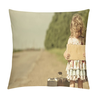 Personality  Lonely Girl With Suitcase Standing About Road Pillow Covers