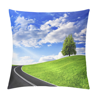 Personality  Green Tree And Empty Road Pillow Covers