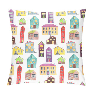 Personality  Watercolor Seamless Pattern With House Pillow Covers