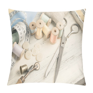 Personality  Set Of Reel Of Thread, Scissors, Buttons, Fabric And Pins For Se Pillow Covers