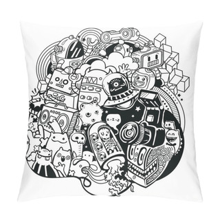 Personality  Doodle Robots, Doodle Robot Element, Pillow Covers