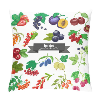 Personality  Vector Collection Of Isolated Garden And Wild Berries Pillow Covers