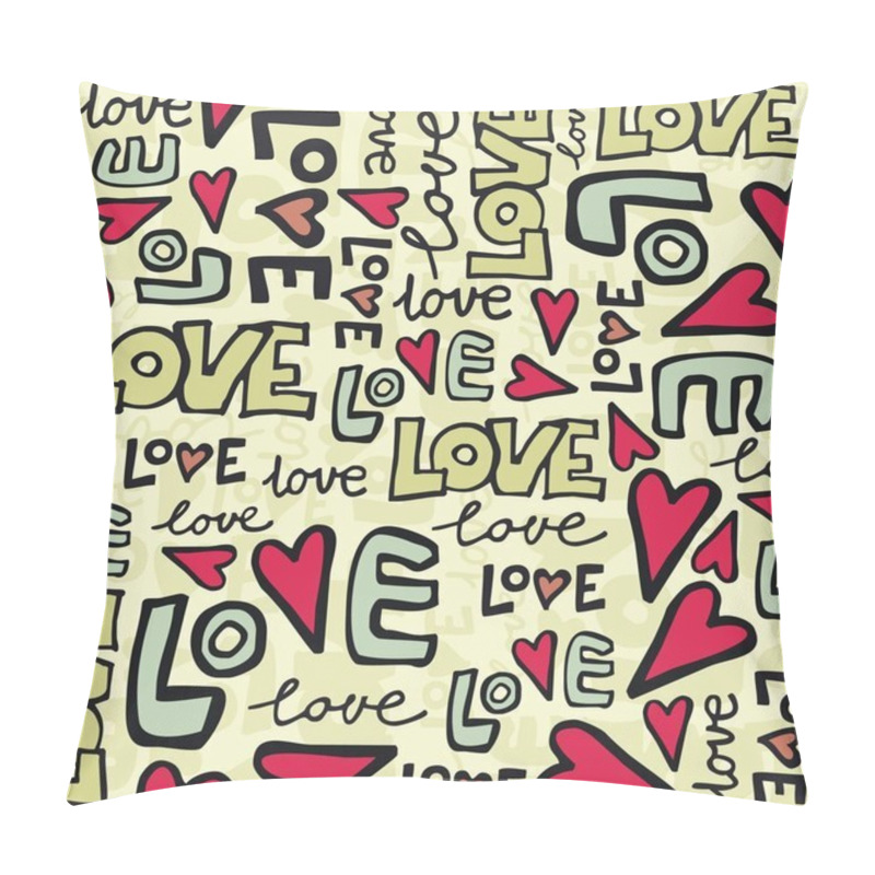 Personality  Love retro colors graffiti seamless pattern on beige pillow covers