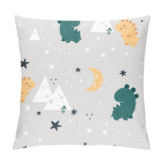 Personality  Seamless Childish Pattern With Cute Dinosaurs In Forest. Children Background In Scandinavian Style. Creative Kids Texture For Print, Textile, Wallpaper, Apparel, Fabric, Wrapping. Vector Illustration Pillow Covers