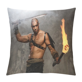 Personality  Wounded Gladiator Holding Torch And Sword Covered In Blood Pillow Covers