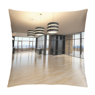 Personality  Empty Room Of Business, Or Residence With A City Background. Pillow Covers