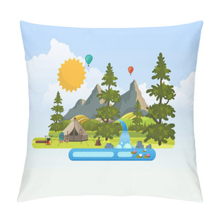 Personality  Hiking And Outdoor Recreation Scene In Flat Design Pillow Covers