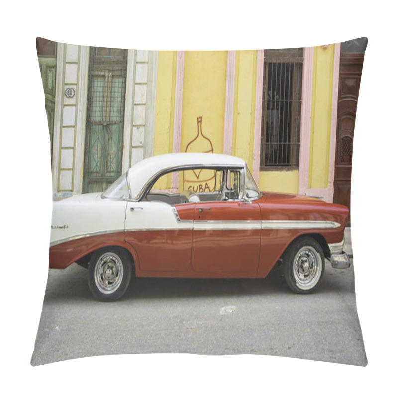 Personality  HAVANA, CUBA - 16 FEB, 2017. Red vintage classic American car, c pillow covers
