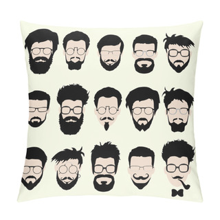 Personality  Vector Set Of Hipster Style Haircut, Glasses, Beard, Mustache Pillow Covers