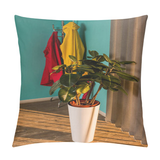 Personality  Potted Plant With Green Leaves On Floor Near Jalousie Pillow Covers