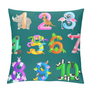 Personality  Set Of Ordinal Numbers For Teaching Children Counting With The Ability To Calculate Amount Animals Abc Alphabet Kindergarten Books Or Elementary School Posters Collection Vector Illustration Pillow Covers