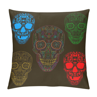 Personality  Pattern With Sugar Skulls. Vector Version. Pillow Covers