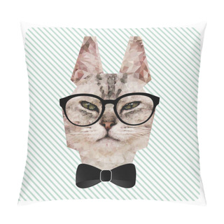 Personality  Polygonal Fashion Portrait Of Hipster Cat In Glasses And Bow Tie Pillow Covers