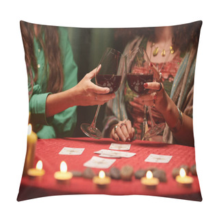 Personality  Friends Drinking Wine After Telling Fortune Each Other Pillow Covers
