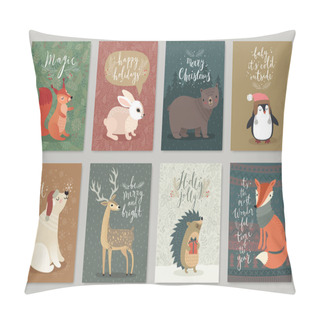 Personality  Christmas Animals Card Set, Hand Drawn Style. Pillow Covers