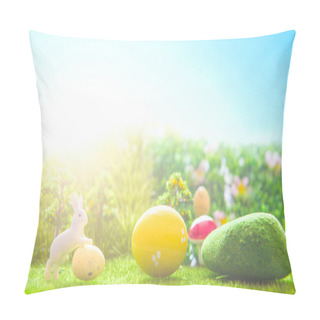 Personality  Easter Rabbits Toy On Spring Green Grass. Fairy Tale. Pillow Covers