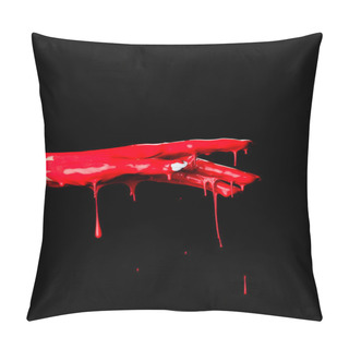 Personality  Partial View Of Painted Hand With Red Dripping Paint Isolated On Black Pillow Covers
