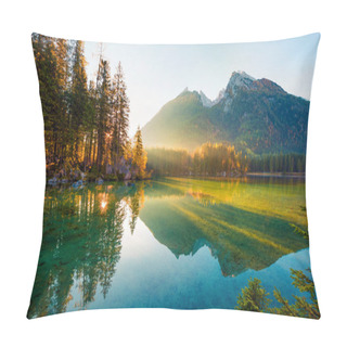 Personality  Wonderful Autumn Sunrise Of Hintersee Lake. Amazing Morning View Of Bavarian Alps On The Austrian Border, Germany, Europe. Beauty Of Nature Concept Background. Pillow Covers