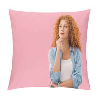 Personality  Attractive Thoughtful Young Woman Isolated On Pink Pillow Covers