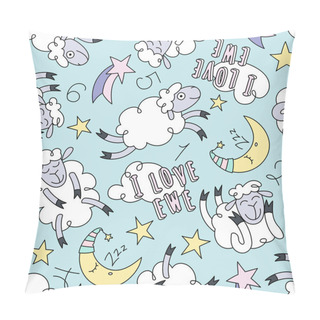 Personality  Cute Good Night Seamless Vector Pattern With Moon, Stars, Clouds And Sheeps. Textile Design. Sleeping Concept. Ornament For Wallpapers, Backgrounds And Prints. Pillow Covers