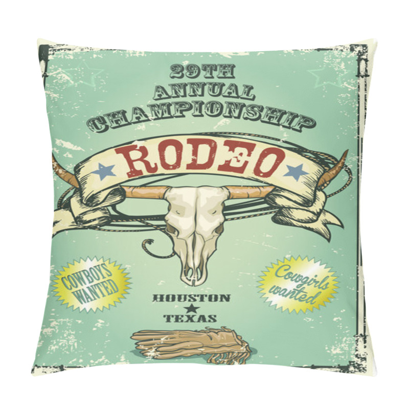 Personality  Retro Style Rodeo Championship Poster With Longhorn Skull Pillow Covers