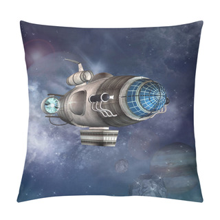 Personality  Fantasy Spaceship Floating Through The Deep Space With Stars And Planets Pillow Covers