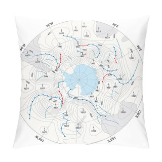 Personality  Imaginary Weather Map Antarctica With Isobars And Weather Fronts Pillow Covers