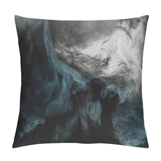 Personality  Full Frame Image Of Mixing Of Light Gray, Turquoise And Black Paints Splashes In Water Isolated On Gray Pillow Covers