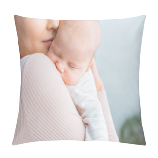 Personality  Cropped Shot Of Young Mother Carrying Adorable Sleeping Baby  Pillow Covers