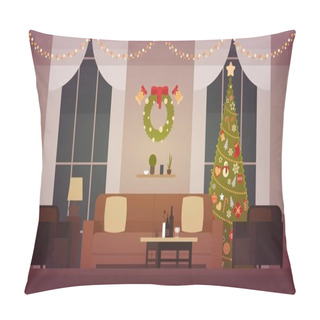 Personality  Home Christmas Interior With Pine Tree, Living Room Decoration For New Year Pillow Covers