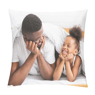Personality  Cute African Dad And Daughter Lying On Bed And Smiling To Each Other Pillow Covers