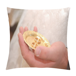 Personality  Priest Holding Wedding Rings On The Palm Pillow Covers