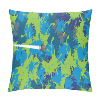 Personality  Image Of Brush Moving And Colourful Stains On Blue Background. Education, School Items And School Concept, Digitally Generated Image. Pillow Covers