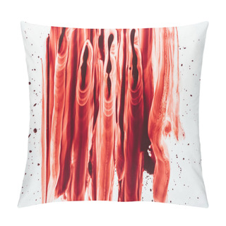 Personality  Top View Of Blood Stains Smeared Down With Hand On White Surface Pillow Covers