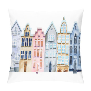 Personality  Illustration Of Watercolor Nordic Houses, Scandinavian Architecture, Hand Painted On A White Background Pillow Covers