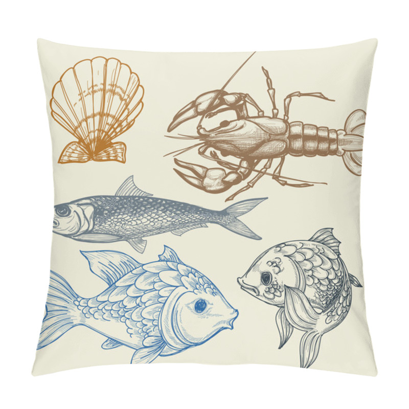 Personality  Fish, Lobster, Shell Vector Set Pillow Covers