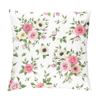 Personality  Seamless Pattern With Pink And White Roses, Lisianthus And Anemone Flowers Pillow Covers