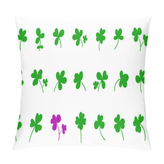 Personality  Set Of Clover Leaves. Collection Of Magical Plant. Decoration For St. Patrick's Day, Trefoils And Quatrefoils. Shamrock. Irish Story. Isolated On White. Vector Illustration. Pillow Covers