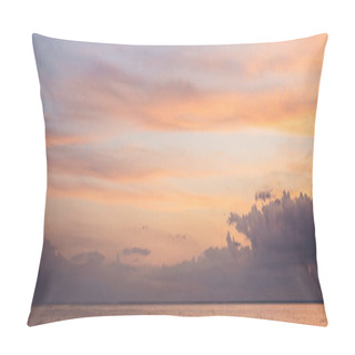 Personality  Panoramic Shot Of Sea And Cloudy Sky At Sunset  Pillow Covers