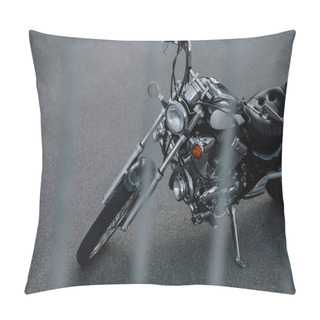 Personality  Classic Cruiser Motorcycle Standing On Asphalt Road Pillow Covers