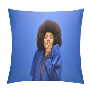 Personality  A Stylish African American Woman In Trendy Attire Pulls A Funny Face. Pillow Covers