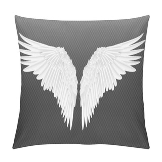 Personality  Realistic Wings. Pair Of White Isolated Angel Wings With 3D Feathers On Transparent Background. Vector Bird Wings Design Pillow Covers