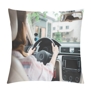 Personality  Partial View Of Woman Driving Car Alone Pillow Covers