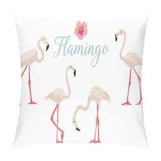 Personality  Cartoon Pink Flamingo Vector Set Cute Flamingos Collection. Pillow Covers