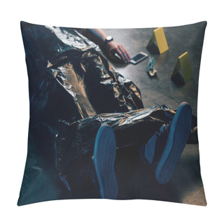 Personality  Partial View Of Covered Corpse And Evidences At Crime Scene Pillow Covers